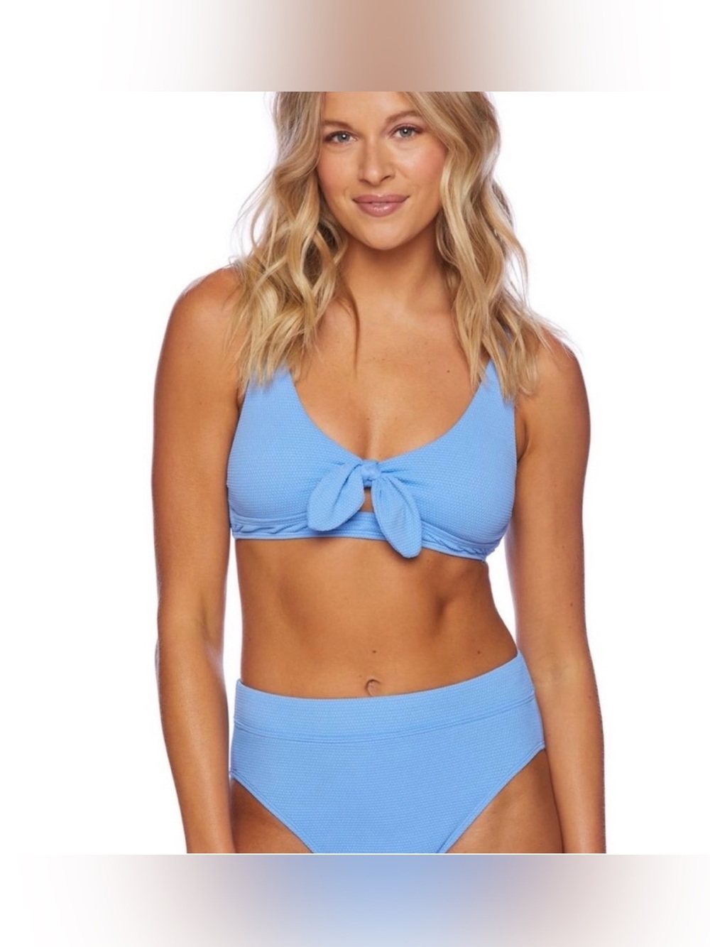 Splendid Light Blue Textured Tie-Front Bikini Set
